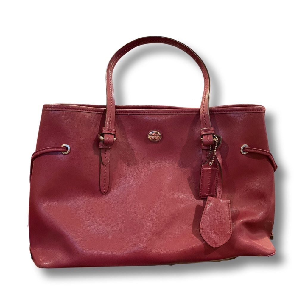 Coach Peyton Merlot Leather Carryall Tote Drawstring Snap Enclosure
